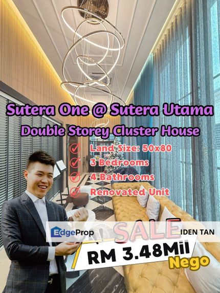 Sutera One @ Sutera Utama Big Size Cluster House Renovated Unit For Sale Near Skudai Indah, Tun Aminah, Promenade, Nusa Bestari, Perling, Nusa Duta, Johor, Skudai