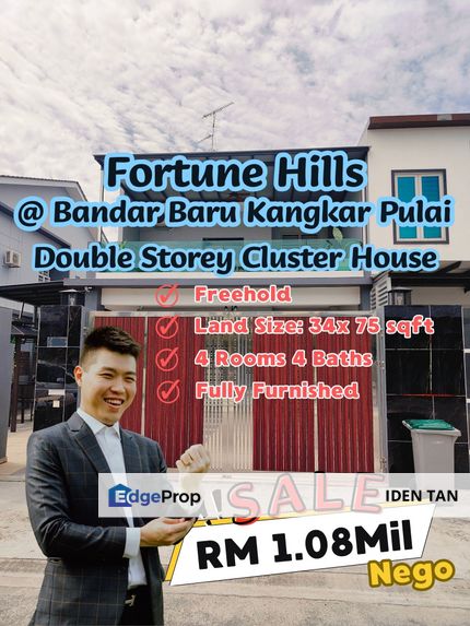 Fortune Hills Bandar Baru Kangkar Pulai Double Storey Cluster House Fully Furnished For Sale Near Amber Hill, Kangkar Pulai, Pulai Perdana, Pulai Jaya, Johor, Kangkar Pulai
