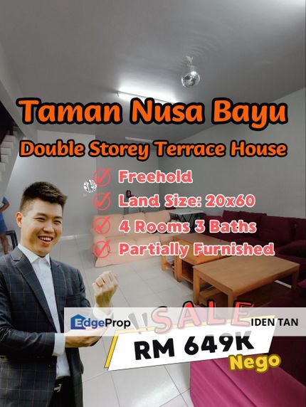 Nusa Bayu Double Storey Terrace House For Sale Near Nusantara Prima, Nusa Sentral, Nusa Idaman, Nusa Indah, Bukit Indah, Eco Botanic, Gelang Patah, Johor, Nusajaya