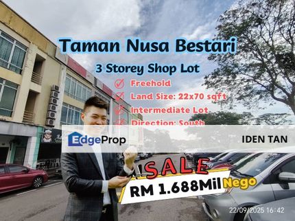 Nusa Bestari 3 Storey Shop Lot For Sale Near Sri Yaacob, Sutera Utama, Skudai Baru, Bukit Indah, Uda Utama, Perling, Nusa Duta, Taman Baiduri, Skudai, Johor, 