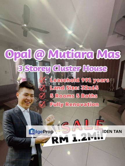 Opal @ Mutiara Mas 3 Storey Cluster House Fully Renovation For Sale Near Mutiara Rini, Mutiara Bestari, Skudai Indah, Tun Aminah, Sutera Utama, Skudai, Johor, Skudai