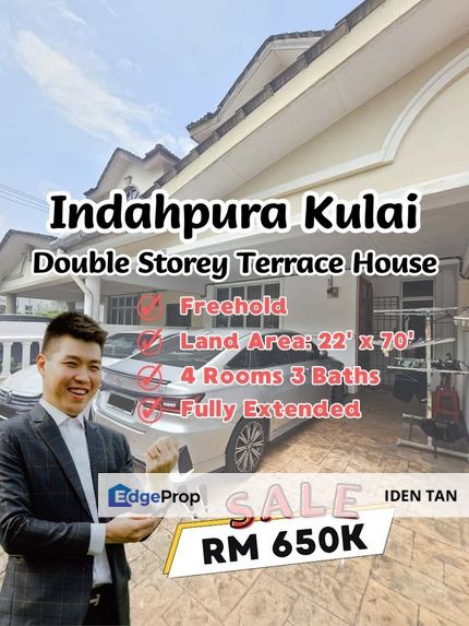 Indahpura Kulai Double Storey Terrace House Fully Extended Unit For Sale Near Bandar Indahpura, Iris Park, Taman Muhibbah, Saleng, Taman Lagenda Putra, Johor, Kulai