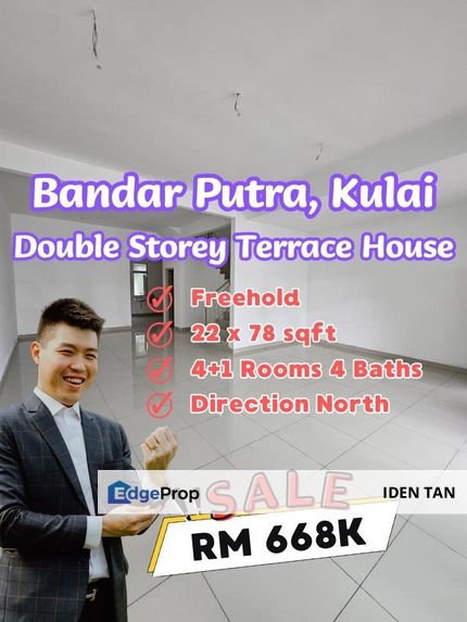 Bandar Putra Double Storey Terrace House Bare Unit For Sale Near Bandar Indahpura, Kulai Besar, Indahpura Iris Park, Taman Putri Kulai, Saleng, Senai, Johor, Kulai