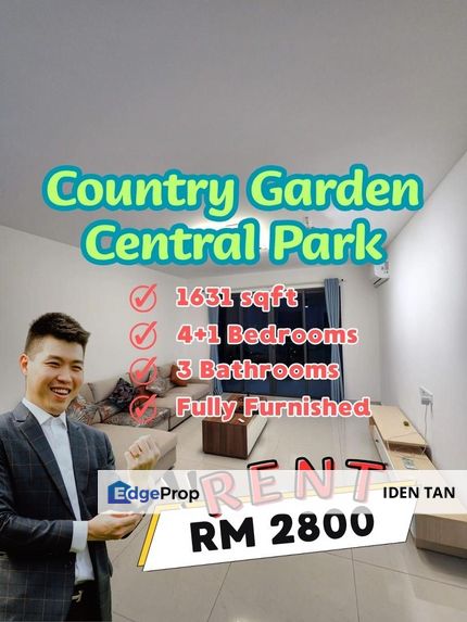 Country Garden Central Park Fully Furnished Unit For Rent Near Damansara Aliff, Jentayu Residency, Aliff Avenue, Aliff Residence, Bukit Alif, Tampoi, Johor, Johor Bahru