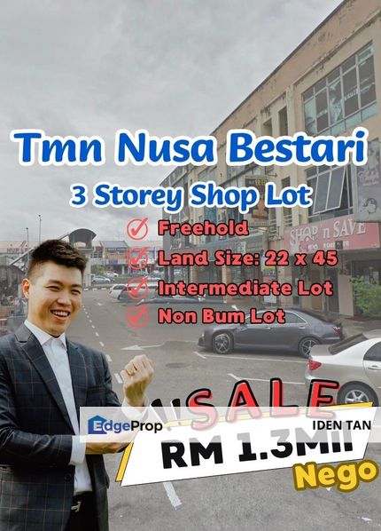 Nusa Bestari 3 Storey Shop Lot For Sale Near Sri Yaacob, Danga Sutera, Uda Utama, Selesa Jaya, Tun Aminah, Sutera Utama, Perling,Bukit Indah,Nusa Duta, Johor, 