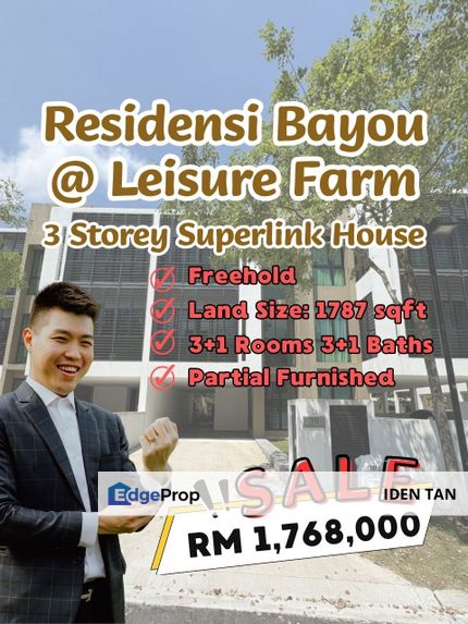 Residensi Bayou @ Leisure Farm 3 Storey Superlink House For Sale Near Gelang Patah, East Ledang, Medini, Iskandar Puteri, Aspira Garden, Ledang Height, Johor, Gelang Patah