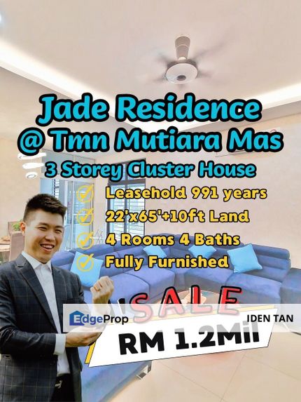 Mutiara Mas 3 Storey Cluster House Fully Furnished & Renovated Unit For Sale Near Mutiara Bestari, Mutiara Rini, Skudai Baru, Tun Aminah, Sutera Utama, Johor, Skudai
