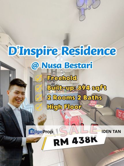 D'Inspire Residence Nusa Bestari 2 Bedroom Apartment For Sale Near Bukit Indah, Nusa Duta, Perling, Uda Utama, Sri Yaacob, Sutera Utama, Tun Aminah, Johor, Johor Bahru