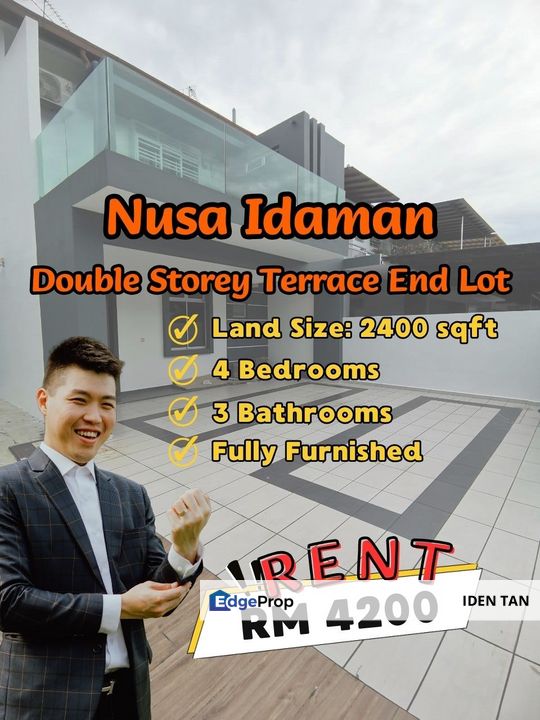 Nusa Idaman Double Storey Terrace House End Lot Fully Furnished Unit For Rent Near Bukit Indah, Nusa Indah, Taman Serimbun, Horizon Hills, Eco Botanic, Johor, Nusajaya