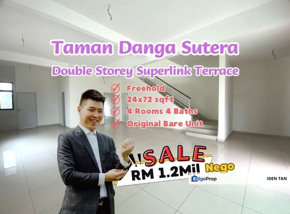 Danga Sutera Double Storey Superlink Original Bare Unit For Sale Near Sutera Utama, Uda Utama, Nusa Bestari, Bukit Indah, Perling, Tun Aminah, Skudai, Johor, Skudai