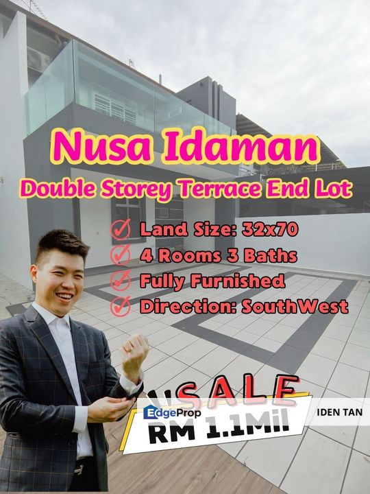 Nusa Idaman Double Storey Terrace House End Lot Fully Furnished Unit For Sale Near Bukit Indah, Horizon Hills, Nusa Sentral, Eco Botanic, Nusa Indah, Johor, Nusajaya