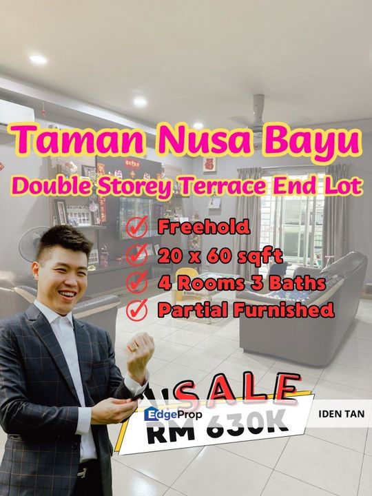Nusa Bayu Double Storey Terrace House End Lot For Sale Near Nusantara Prima, Nusa Sentral, Eco Botanic, Bukit Indah, Gelang Patah, Iskandar Puteri, Johor, 