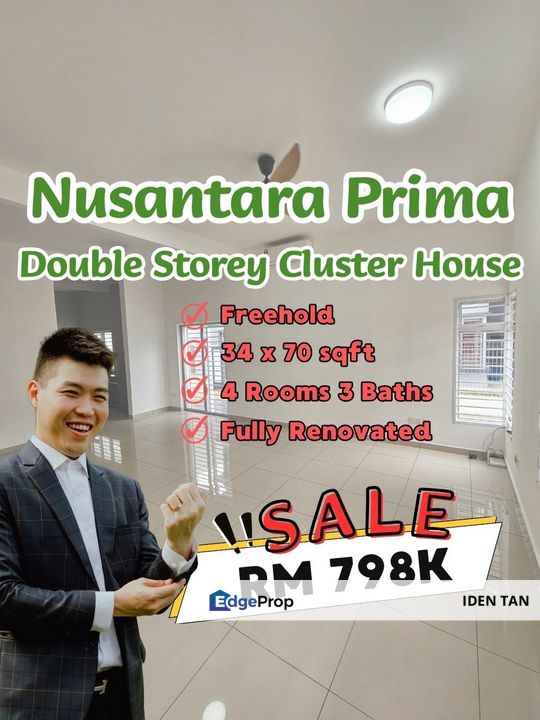 Nusantara Prima Double Storey Cluster House Fully Renovated Unit For Sale Near Nusa Bayu, Gelang Patah, Iskandar Puteri, Taman Nusantara, Nusa Sentral, Johor, Nusajaya