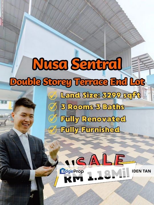 Nusa Sentral Double Storey Terrace House End Lot Fully Furnished & Fully Renovated Unit For Sale Near Eco Botanic, Bukit Indah, Horizon Hills, Medini, Johor, 