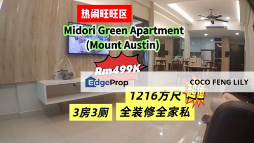 Midori Green Apartment, Austin Heights, Built Up 1216 Sqft Fully Renovated And Fully Furnished Unit , Johor, Johor Bahru