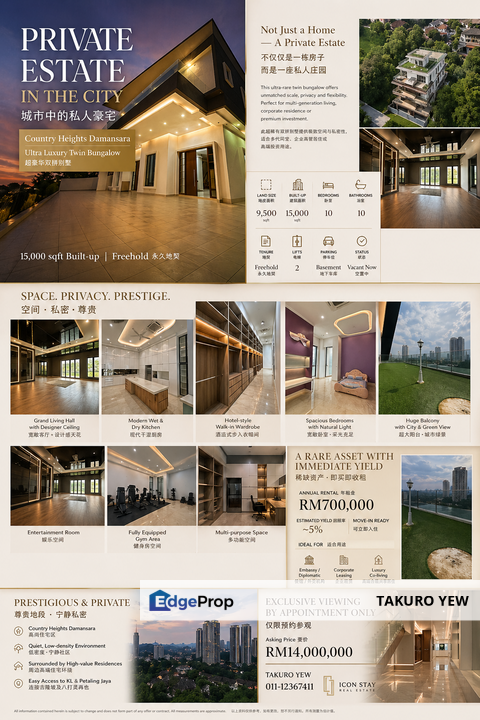 Ultra Luxury Bungalow @ Country Height for sale, Kuala Lumpur, Country Heights Damansara