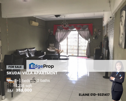 Skudai Villa Aprt Skudai | 3+1R2B | 1216 sqft | RM358K , Johor, Skudai