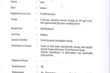 Tanah Pembangunan Komersial - Jasin, Melaka. Hot Area. Town Central