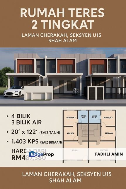 Rumah Baru 4 Bilik Shah Alam – Cashback + Free Legal Fees, Selangor, Shah Alam