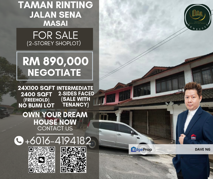 Masai Jalan Sena x Taman Rinting 2-Storey Shoplot, Johor, Masai