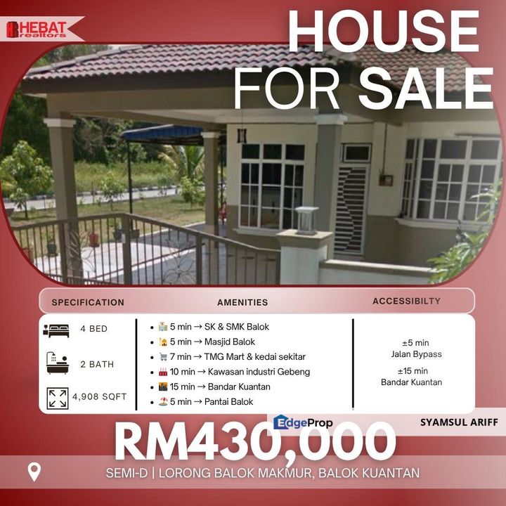 Rumah Bawah Market Value Balok Makmur Kuantan, Pahang, Kuantan