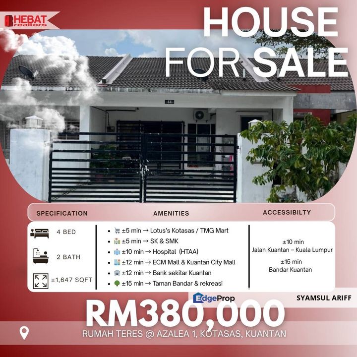 Rumah Dekat Tengah Bandar Baru Kuantan Kotasas, Pahang, Kuantan