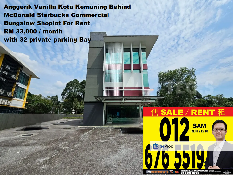 Anggerik Vanilla Kota Kemuning Behind McDonald Starbucks Commercial Bungalow Shoplot For Rent with 32 private parking Bay, Selangor, Klang