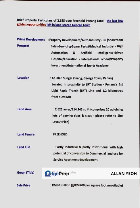 George town Sungai Pinang 2.65 acres land for Sales , Prime Area !, Penang, Timur Laut