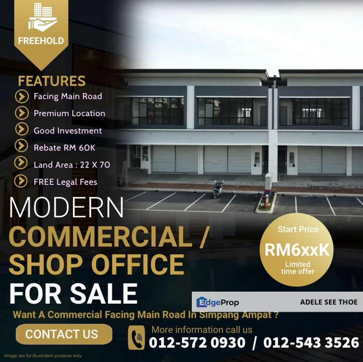 Very low down payment and rebate rm60k get facing main road shop lot, Penang, Simpang Ampat