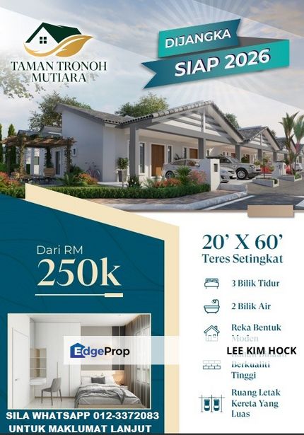 Taman Tronoh Mutiara, Tronoh, Perak, Single Storey New House For  Sale, Perak, Kinta