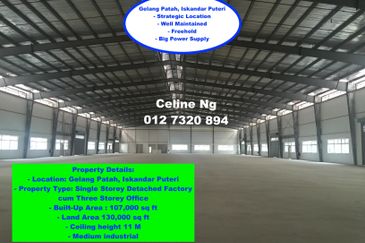 Detached Factory in Gelang Patah, Iskandar Puteri for Sale