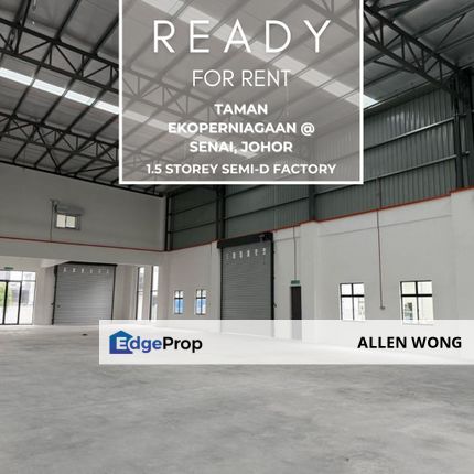 Taman Ekoperniagaan Senai Spacious Semi-D Factory with High Ceiling | 3-Phase Power at Prime Location, Johor, Senai