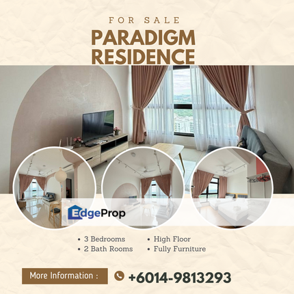 Paradigm Residence Type B1 for Sale – 3BR, 962 sqft, Fully Furnished, High Floor, Johor, Skudai