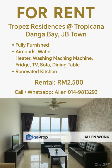 Tropez Residence Fully Furnished Unit with a Renovated Kitchen and Seaview, Johor, Johor Bahru