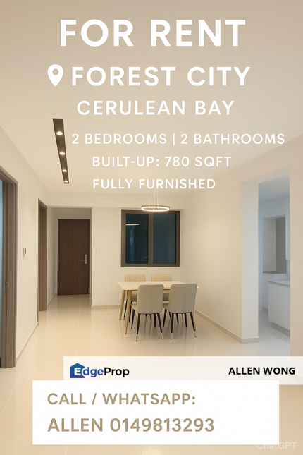For Rent: Fully Furnished 2-Bedroom Unit at Forest City Cerulean Bay, Johor, Gelang Patah