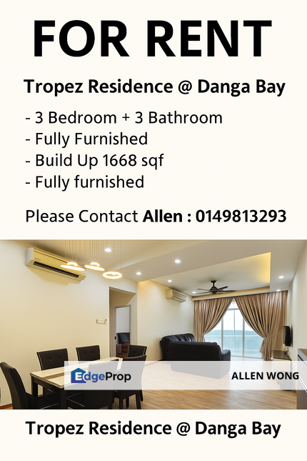 Tropez Residences Danga Bay for Rent Spacious Dual Key Condominium, Johor, Johor Bahru
