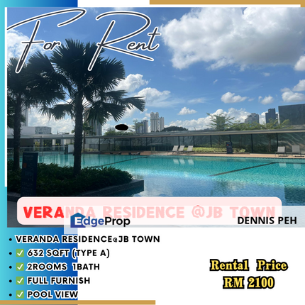 Veranda Residences@Jb Town 2rooms Full Furnish For Rent , Johor, Johor Bahru