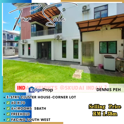 Indah Heights@Skudai Indah 2 3-stry Cluster Corner House For Sale (Facing South West), Johor, Skudai