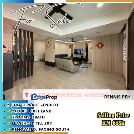 Tmn Ponderosa@Green 2-stry Endlot House For Sale(Facing South), Johor, Johor Bahru
