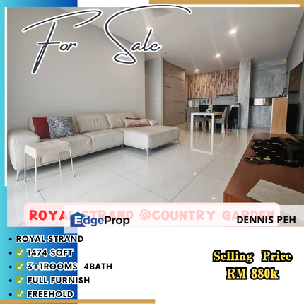 Royal Strand@Country Garden 3+1rooms Full Furnish For Sale (Seaview), Johor, Johor Bahru