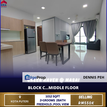 Green Haven @Masai 2+1rooms Full Furnish For Sale (Pool View), Johor, Masai