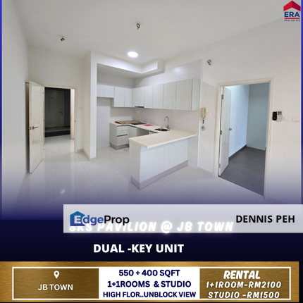 Sks Pavillion@Jb Town 1+1room High Floor For Rent (Unfurnish), Johor, Johor Bahru