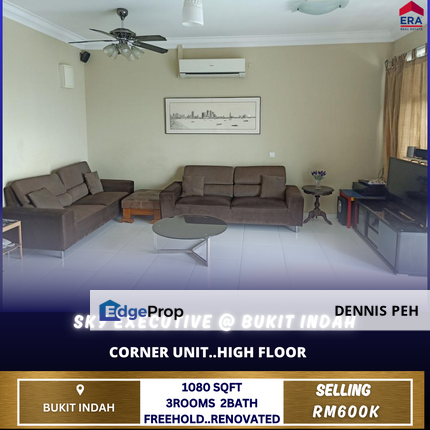 Sky Executive @Bukit Indah 3rooms Corner High Floor For Sale (Unblock View), Johor, Johor Bahru