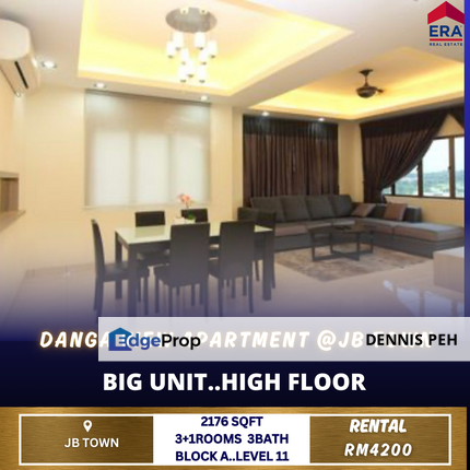 Danga View Apartment Big Unit 3+1rooms For Rent, Johor, Johor Bahru