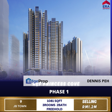 R&F Princess Cove 3rooms Middle Floor For Sale (Phase 1), Johor, Johor Bahru
