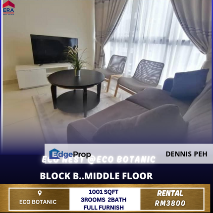 Eco Nest@Eco Botanic 3rooms Full Furnish For Rent (Middle Floor), Johor, Nusajaya