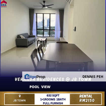 Veranda Residences @Jb Town 1+1rooms Full Furnish For Rent, Johor, Johor Bahru