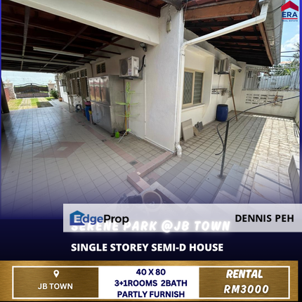 Serene Park @Jb Town 1-stry Semi-D House For Rent, Johor, Johor Bahru