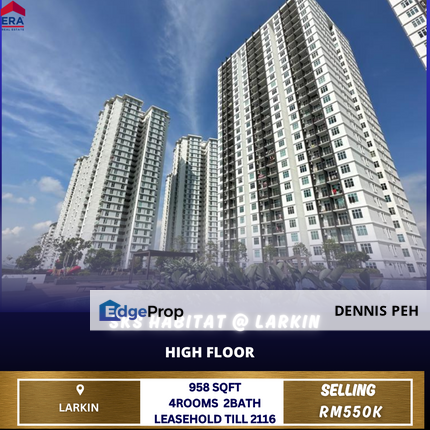 Sks Habitat @Larkin 4rooms High Floor House For Sale , Johor, Johor Bahru