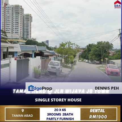 Taman Abad@Jln Wijaya 1-stry House For Rent, Johor, Johor Bahru